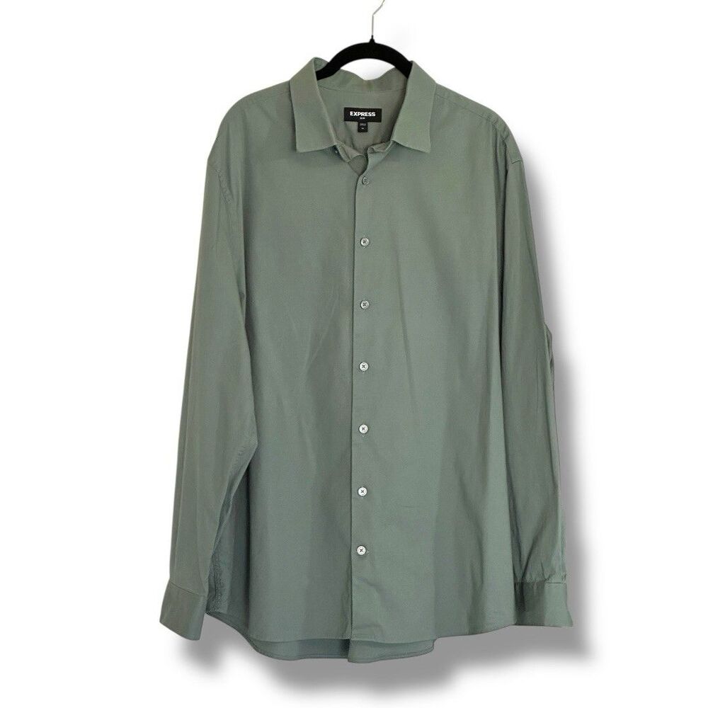 Express Men’s Slim Fit Button Up Dress Shirt Sage Green XL